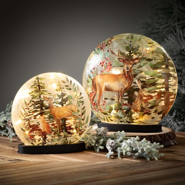  LED Tabletop Woodland Snowglobe Set of 2, Christmas Light Up Holiday Tabletop and Mantle Decoration and Gifts