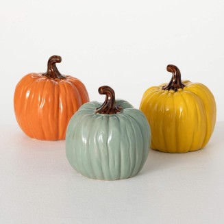  Multicolor Stoneware Pumpkin Trio, Fall Decorative Small Pumpkins, Perfect for Halloween Thanksgiving Harvest Decorating for Mantels and Tabletops