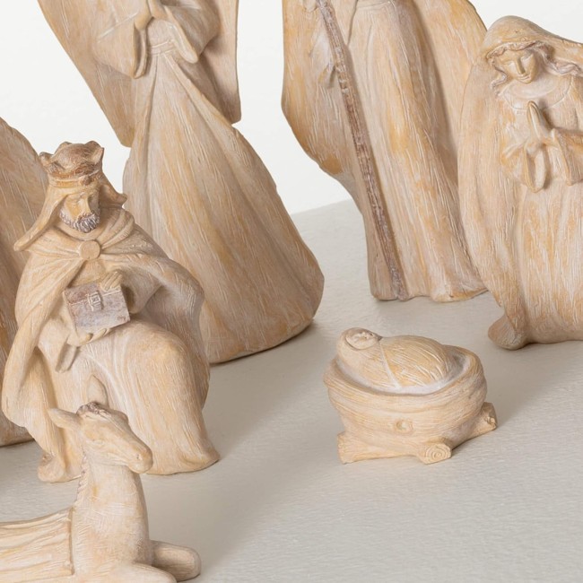  Gray 9-Piece Neutral Nativity, Christmas Mother Mary, Jesus, Joseph, Traditional Christmas Story Nativity Scene Collectible Gift