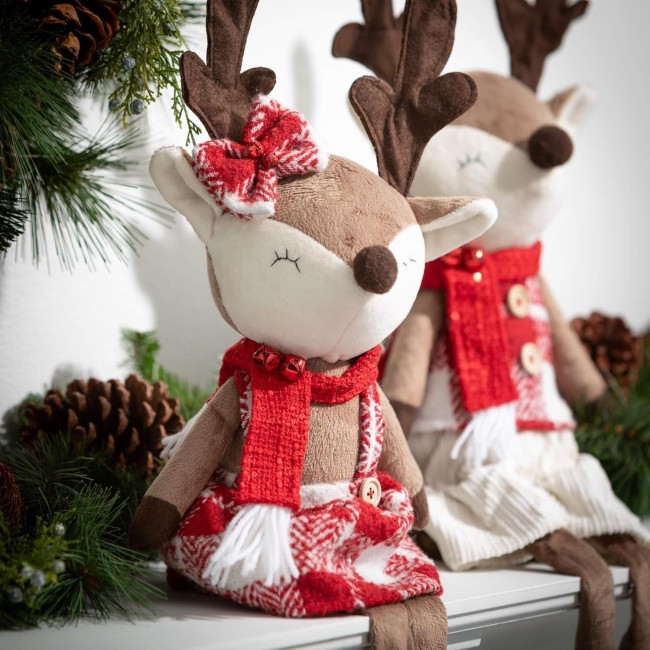  Plush Plaid Reindeer Figurines, Christmas Decorations, Holiday Home Decor for Bookshelf, Tabletop and Mantel Décor and Gifts