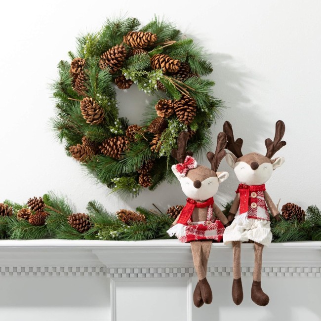  Plush Plaid Reindeer Figurines, Christmas Decorations, Holiday Home Decor for Bookshelf, Tabletop and Mantel Décor and Gifts