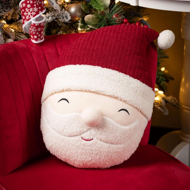  18x13 Red and White Smiling Santa Head Pillow, Christmas Couch Throw Pillows, Adorable Holiday Cushion Decorative Pillows for Indoor Christmas Décor