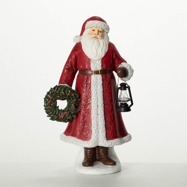  Woodland Santa with Wreath, Christmas Santa Claus Decoration for Christmas Holiday Decorating for Mantels and Tabletops