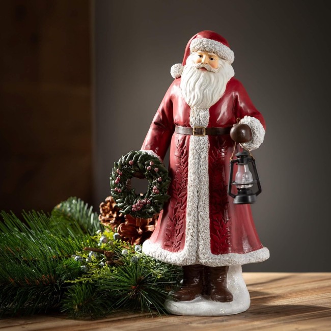  Woodland Santa with Wreath, Christmas Santa Claus Decoration for Christmas Holiday Decorating for Mantels and Tabletops