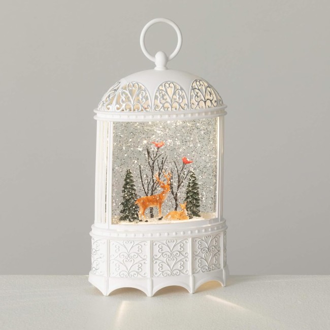  LED Lantern with Deer Scene, Christmas Decorative Hanging Lantern, Perfect Holiday Décor for Table Centerpiece and Fireplace Mantels