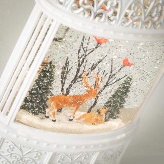  LED Lantern with Deer Scene, Christmas Decorative Hanging Lantern, Perfect Holiday Décor for Table Centerpiece and Fireplace Mantels