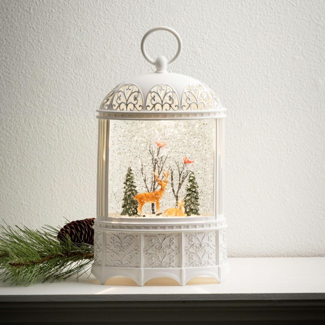  LED Lantern with Deer Scene, Christmas Decorative Hanging Lantern, Perfect Holiday Décor for Table Centerpiece and Fireplace Mantels