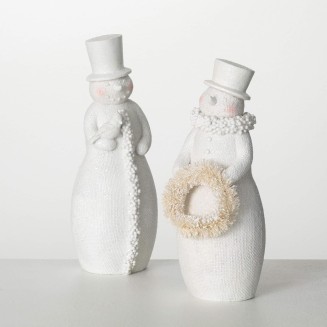  White Frosted Snowman Figurines, Christmas Snowmen Decorations, Perfect Holiday Décor for Table Centerpiece and Fireplace Mantels