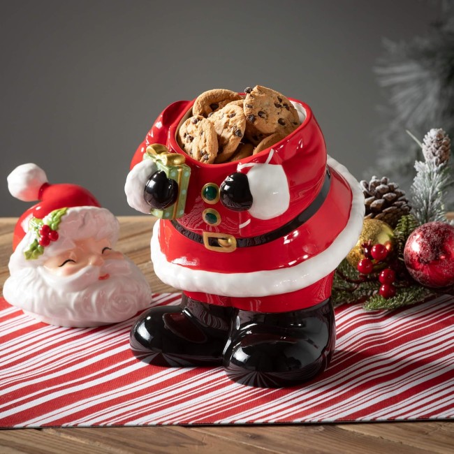  Ceramic Christmas Whimsical Santa Cookie Jar, Christmas Cookie Container for Countertops, Makes the Perfect Kitchen Gift