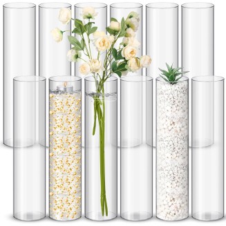 12 Pcs Plastic Clear Cylinder Vase for Home 8,12,16 Inch Acrylic Flower Clear Vase Centerpiece for Centerpieces Wedding Party Decorations(12 Inch)